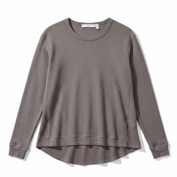 Wilt Tops - Wilt Gray Textured Waffle Knit Long Sleeve Top Made in USA Minimalist